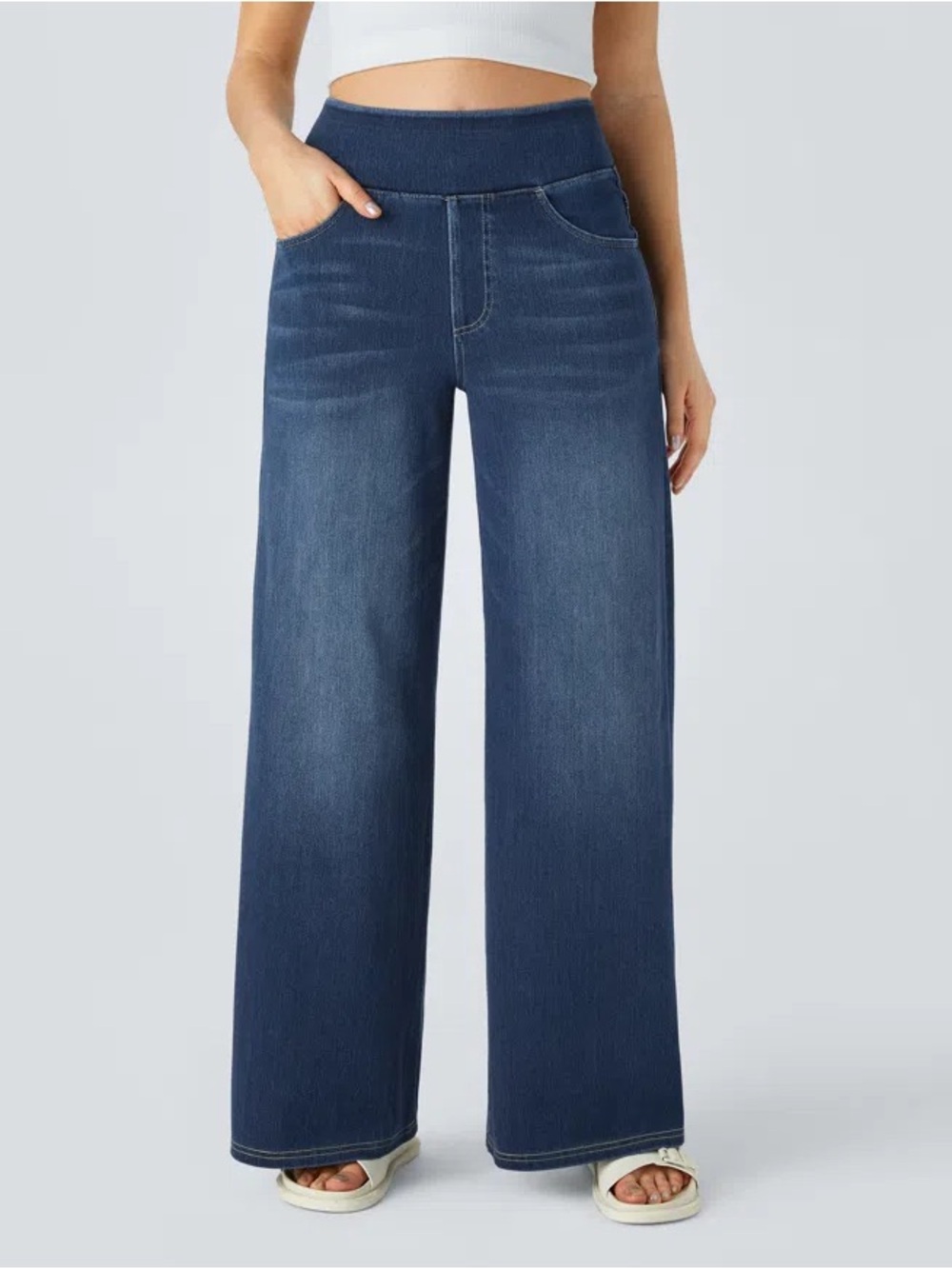 NWT Halara Flex™ High Waisted Pockets Baggy Wide Leg Washed Casual Jeans (MP)